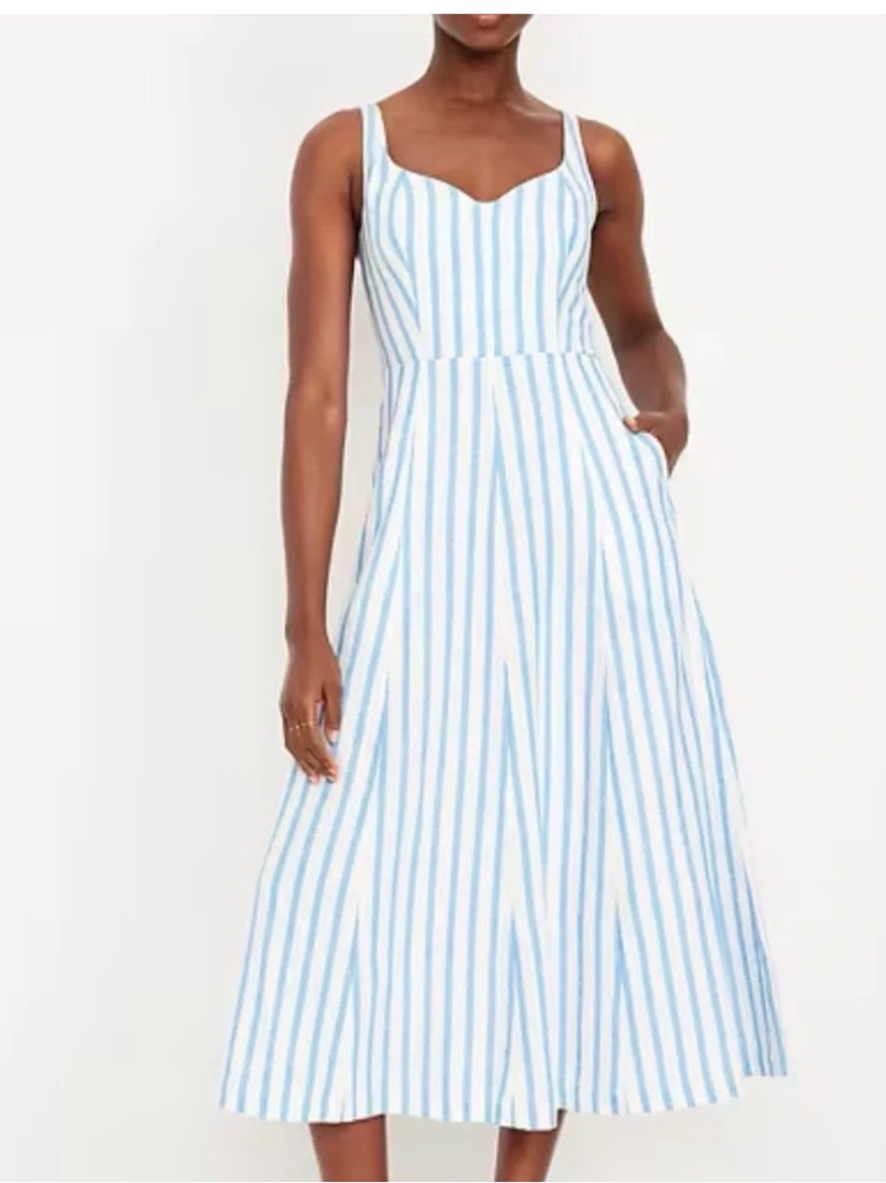 Sleeveless Blue & White Striped Midi Dress